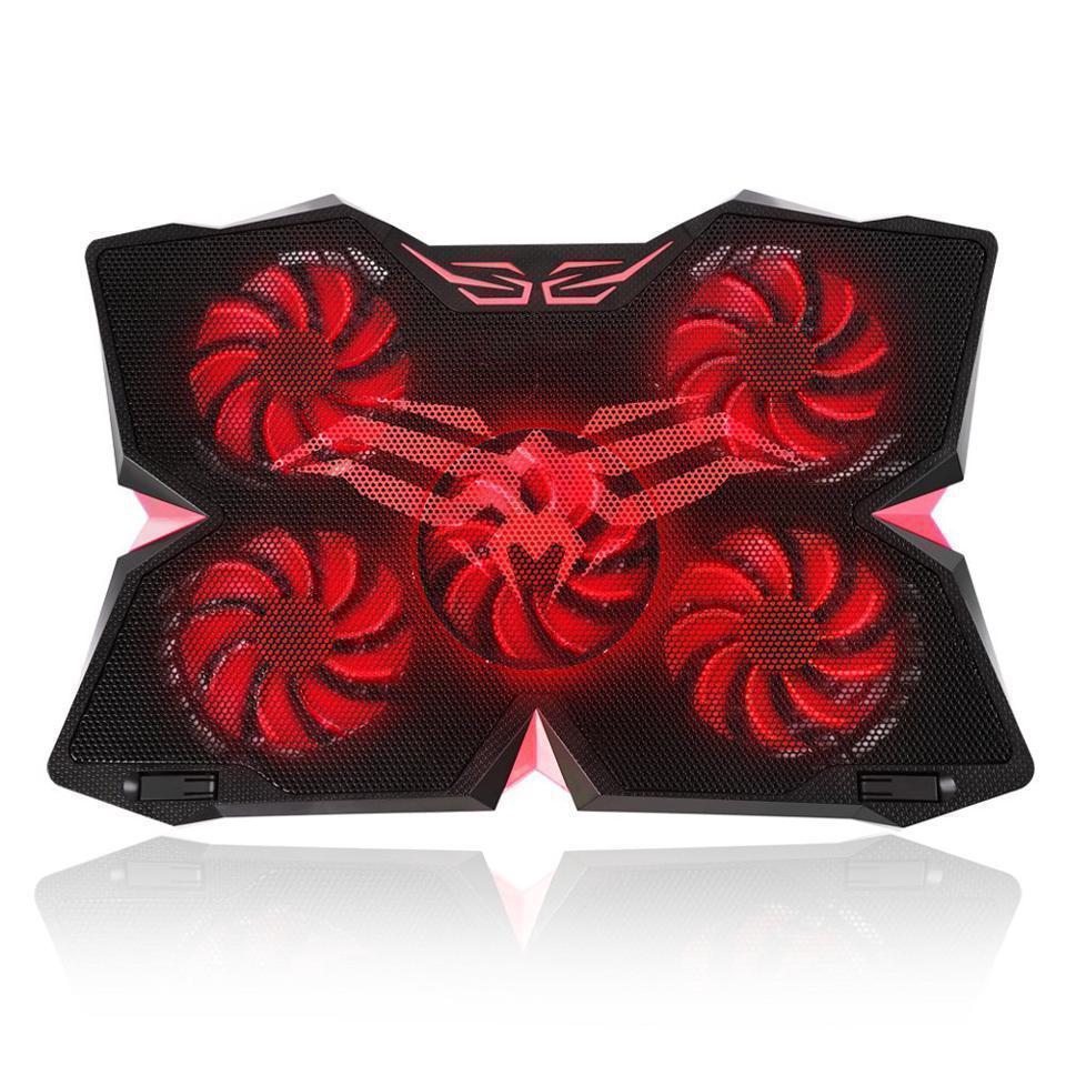 5 Fans Gaming Laptop Cooling Pad for 12"-17" Laptops with LED Lights, Red