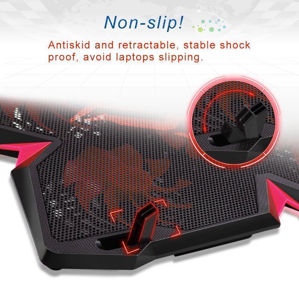 5 Fans Gaming Laptop Cooling Pad for 12"-17" Laptops with LED Lights, Red