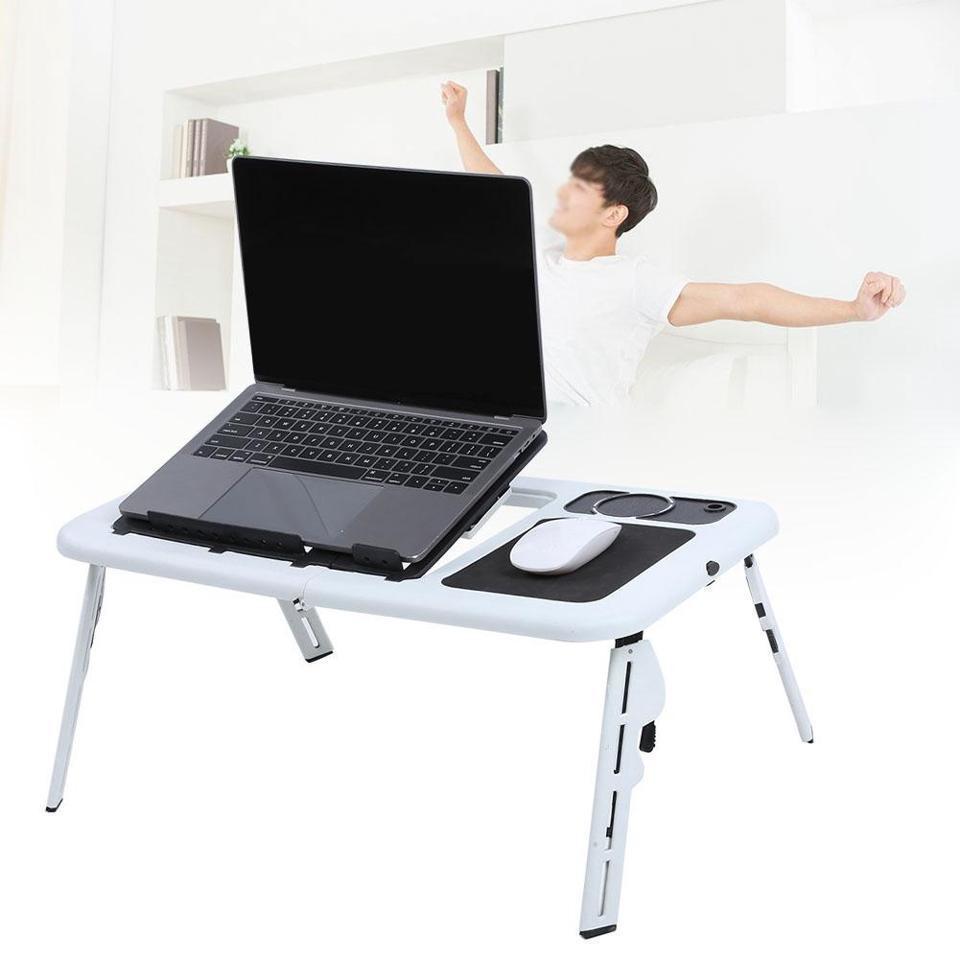 Foldable Table Laptop Lap Desk E-Table Bed With USB Cooling Fans Stand TV Tray