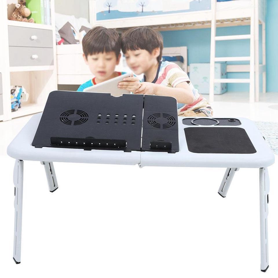 Foldable Table Laptop Lap Desk E-Table Bed With USB Cooling Fans Stand TV Tray