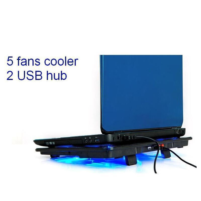 5 Fans 2USB Notebook Laptop Computer Cooler - Black