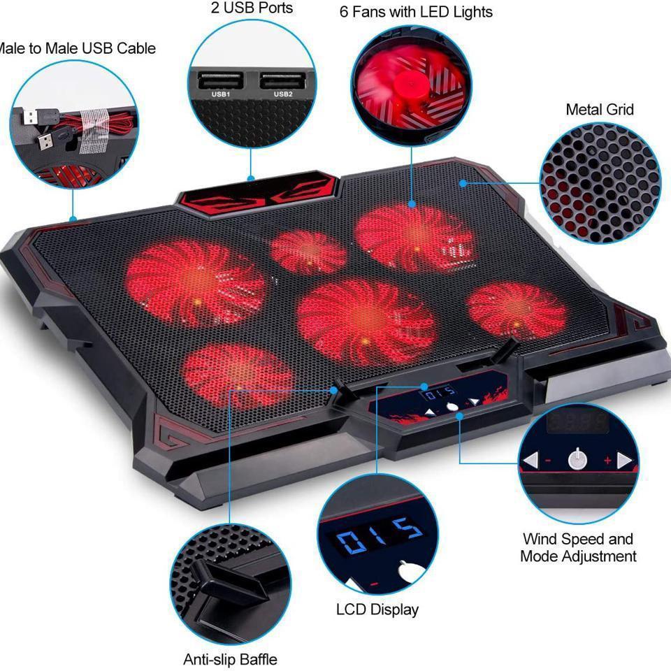 12-17 inch Laptop Cooling Pad, Laptop Cooler with 6 Quiet Fans