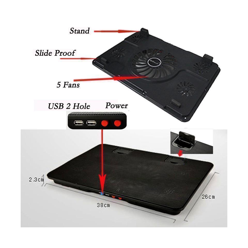 5 Fan 2 USB Laptop Cooler Cooling Pad Base LED Notebook Cooler Computer USB Fan Stand