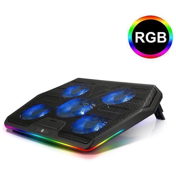 RGB Laptop Cooling Pad Cooler for 15.6-17 Inch Laptop with 5 Quiet Fans and Touch Control, 2 USB Port