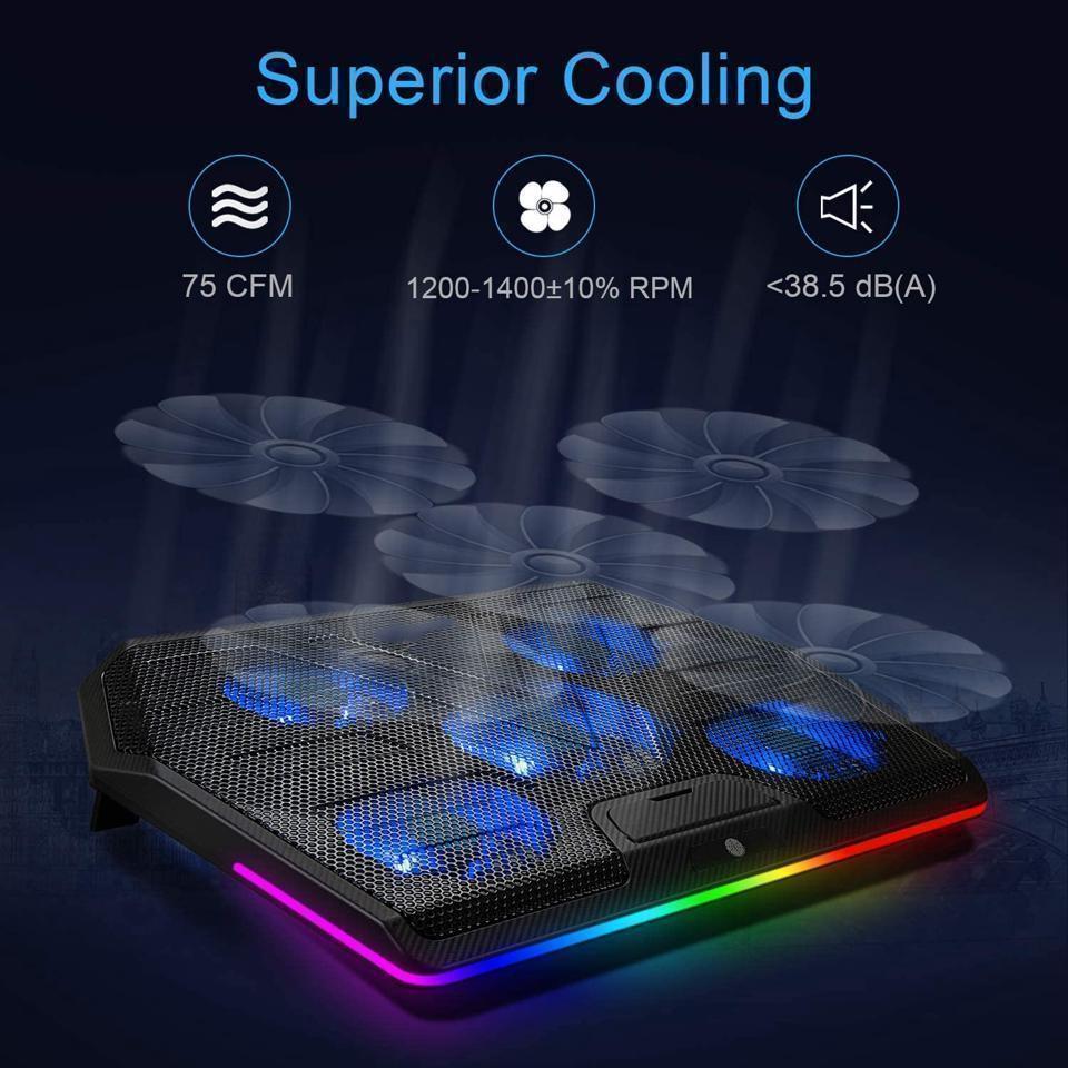 RGB Laptop Cooling Pad Cooler for 15.6-17 Inch Laptop with 5 Quiet Fans and Touch Control, 2 USB Port