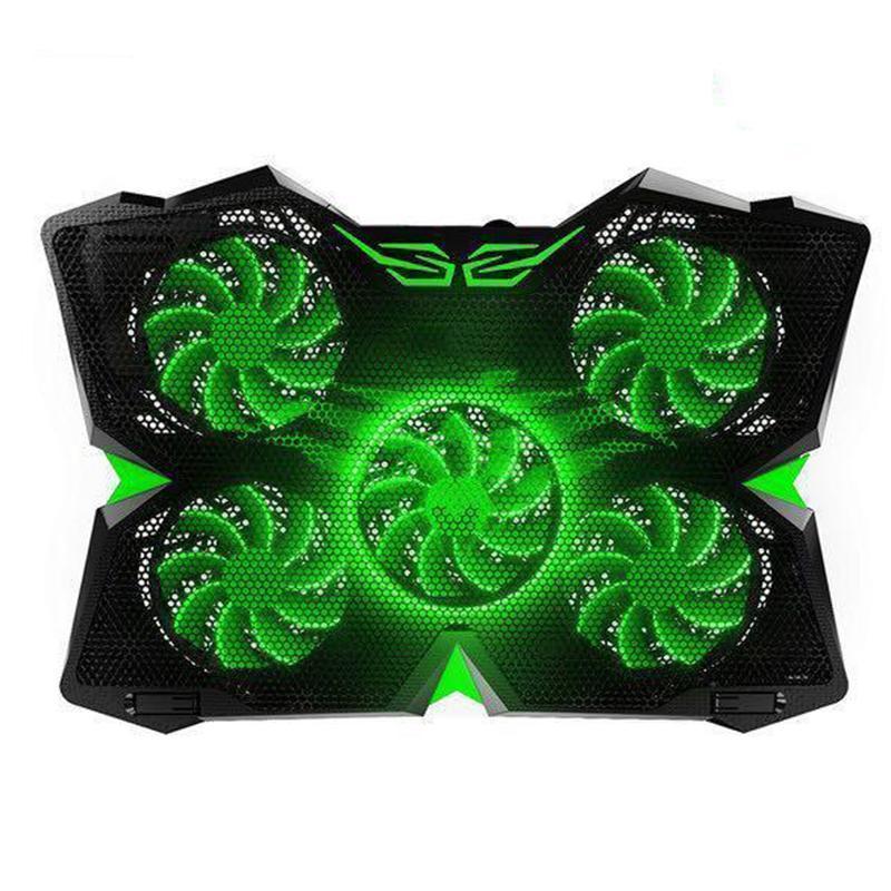 Laptop Cooler with 5 Quiet Red LED Fans for 12"-17" Inch Laptop-Green