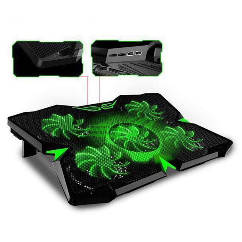 Laptop Cooler with 5 Quiet Red LED Fans for 12"-17" Inch Laptop-Green