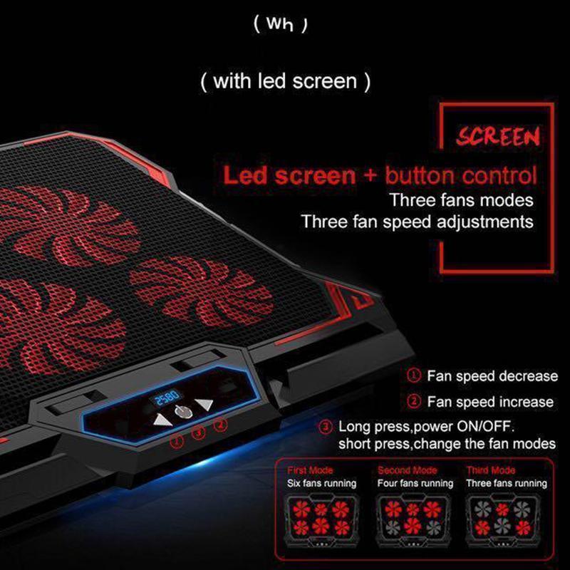 2600RPM Laptop Cooler with 6 Quiet Red LED Fans for 12"-17" Inch Laptop-RED