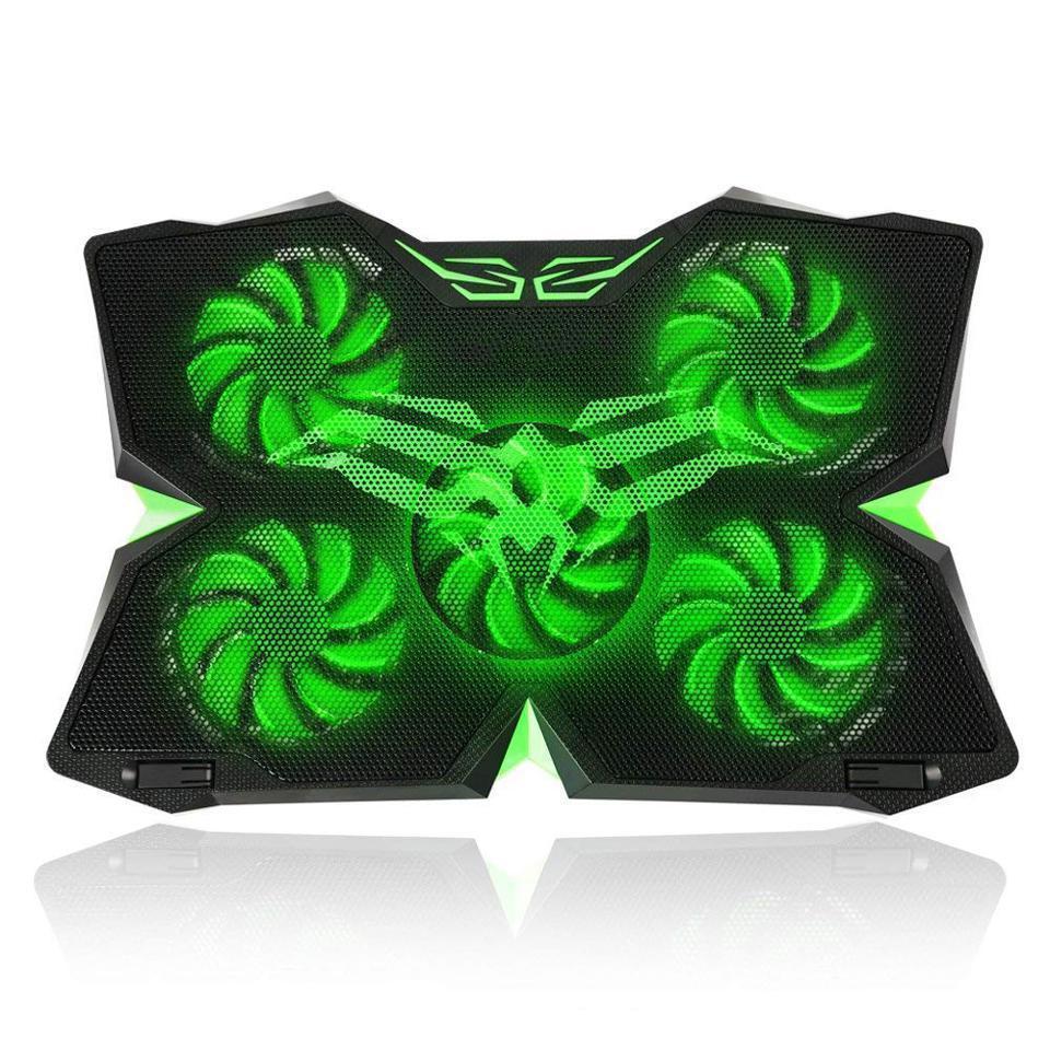 5 Fans Gaming Laptop Cooling Pad for 12"-17" Laptops with LED Lights, Green