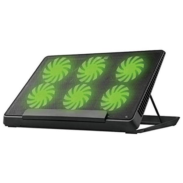 Portable Metal Mesh Laptop Cooler Cooling Pad, 6 Quiet Fans w/ Green LED Light- Black