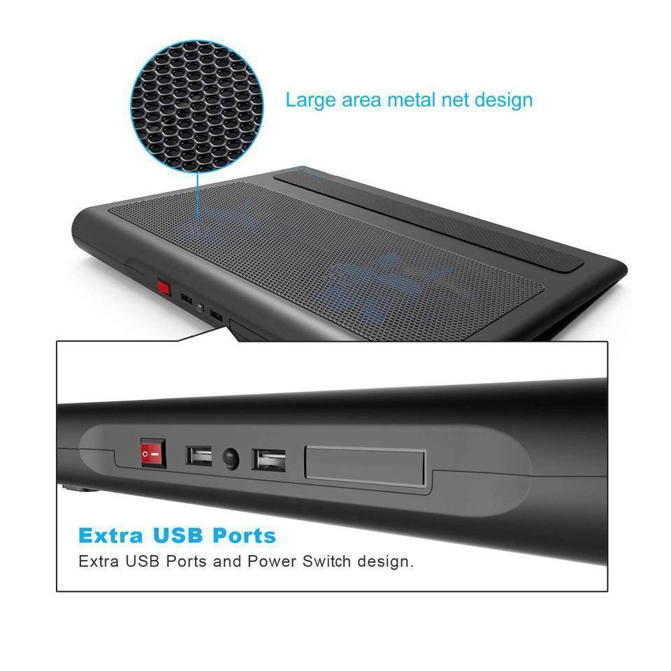 Portable Ultra-Slim Quiet Laptop Notebook Cooler Cooling Pad Stand with 2 USB Powered Fans, Fits 12-16 Inches