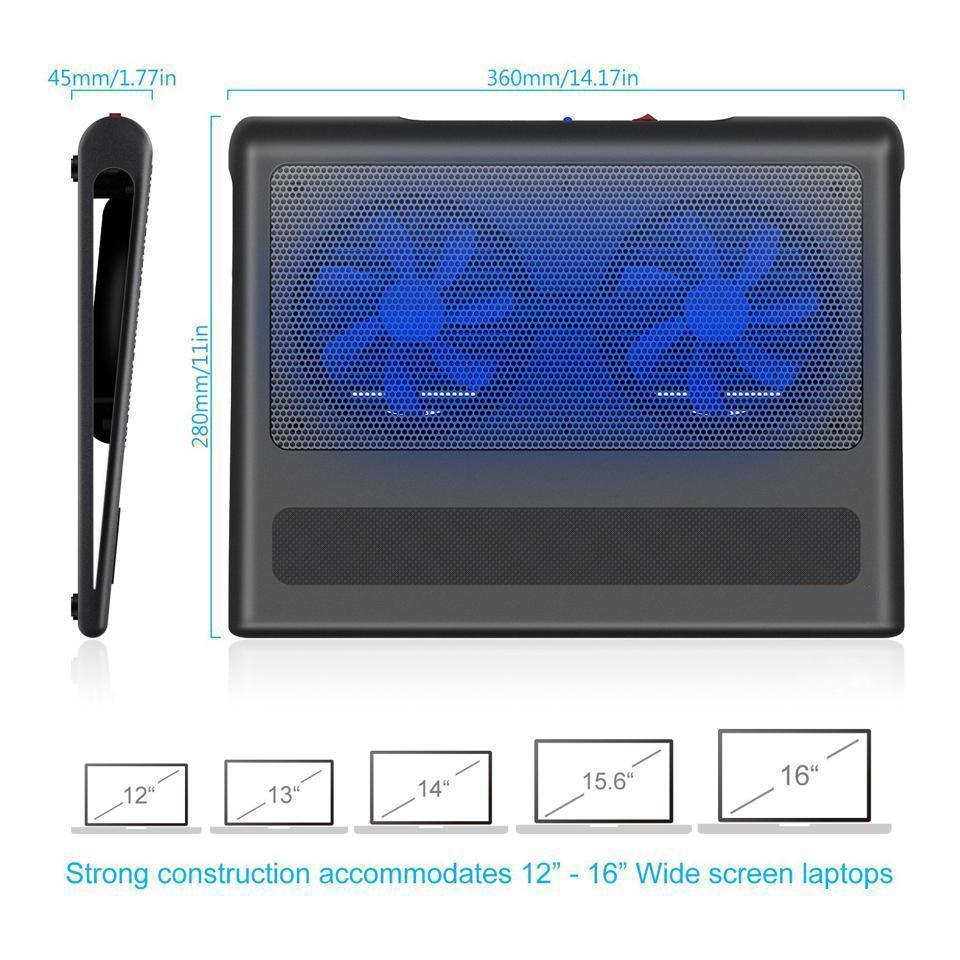 Portable Ultra-Slim Quiet Laptop Notebook Cooler Cooling Pad Stand with 2 USB Powered Fans, Fits 12-16 Inches