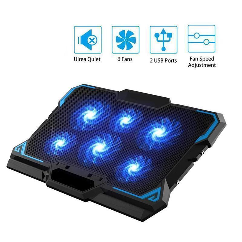 Laptop Cooler with 6 Quiet Led Fans for 15.6-17 Inch